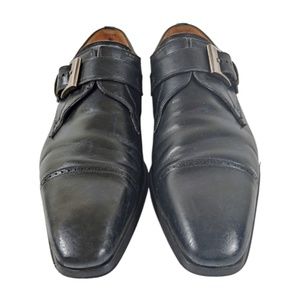 MAGNANNI Black Single Monk Strap Cap Toe Dress Leather Shoes Men's Size 10